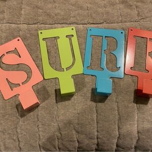 Pottery Barn Teen Surf Wall Hooks - metal, spells “SURF”
